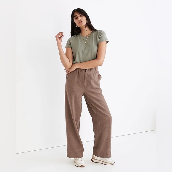 Madewell Pants - Madewell Waffle Pull-On High-Rise Straight Pants Castle Rock Brown Size Medium